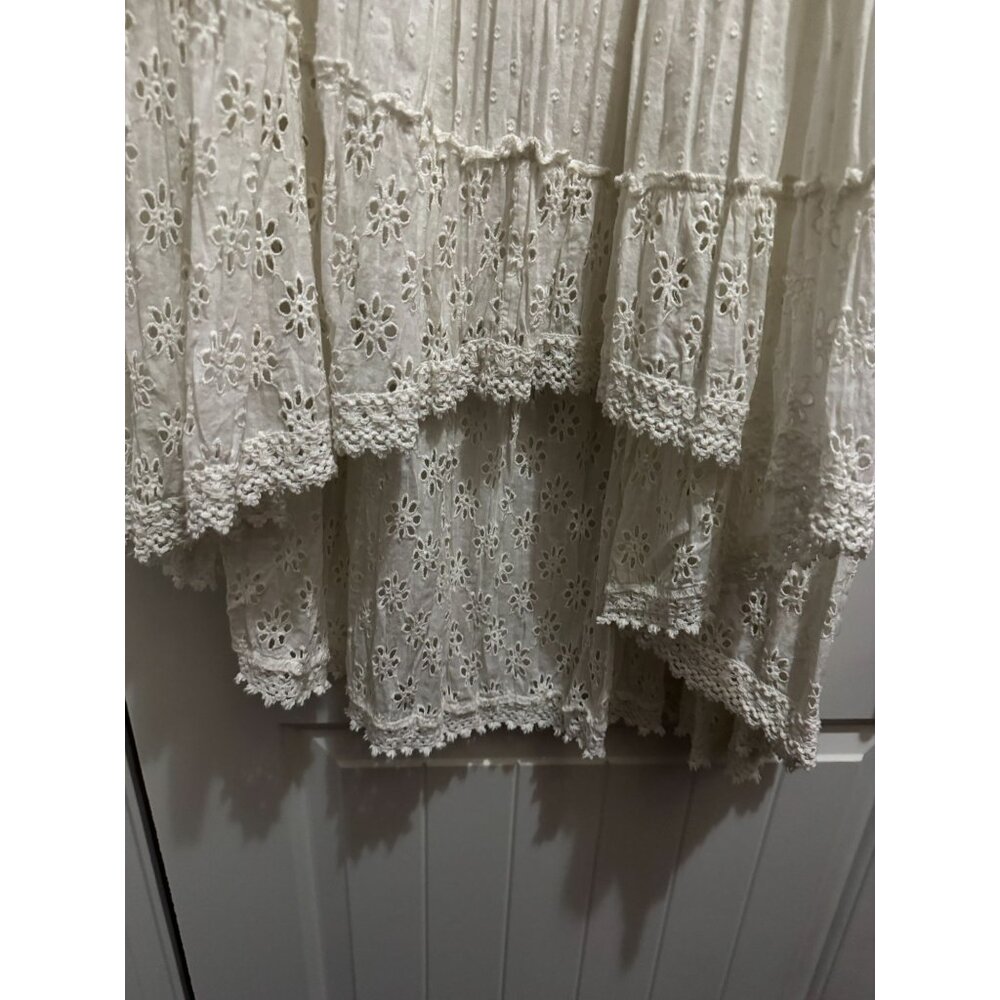 Keren Hart White Eyelet Tiered Maxi Skirt XL 100% Cotton Made In India Vintage B - Picture 2 of 5